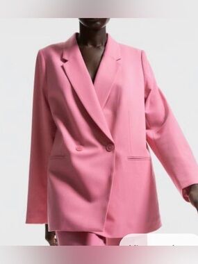 H&M Pink Double-Breasted Notched Lapel Blazer
